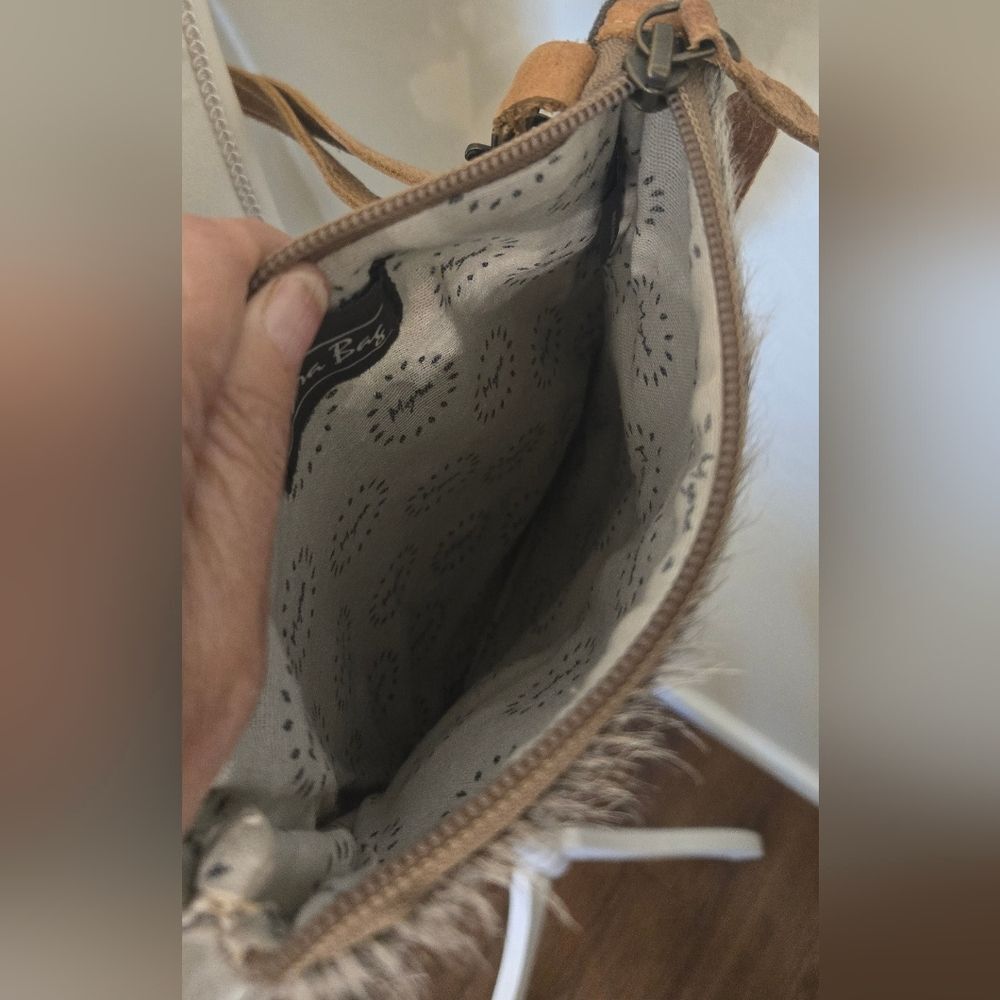Myra Freedom Forever Crossbody Bag with Cowhide Accent. 7" x 10" - Picture 7 of 7
